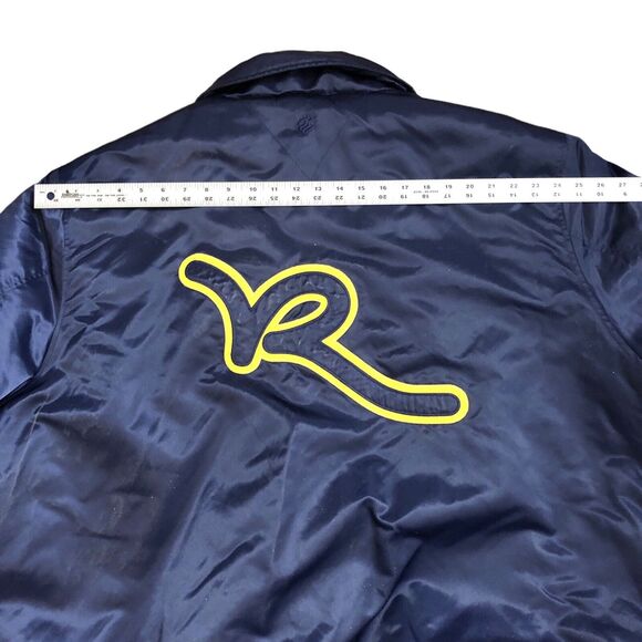 Y2K ROCAWEAR Vintage Bomber Varsity Jacket Quilted Lining Blue Gold Nylon - Picture 11 of 15